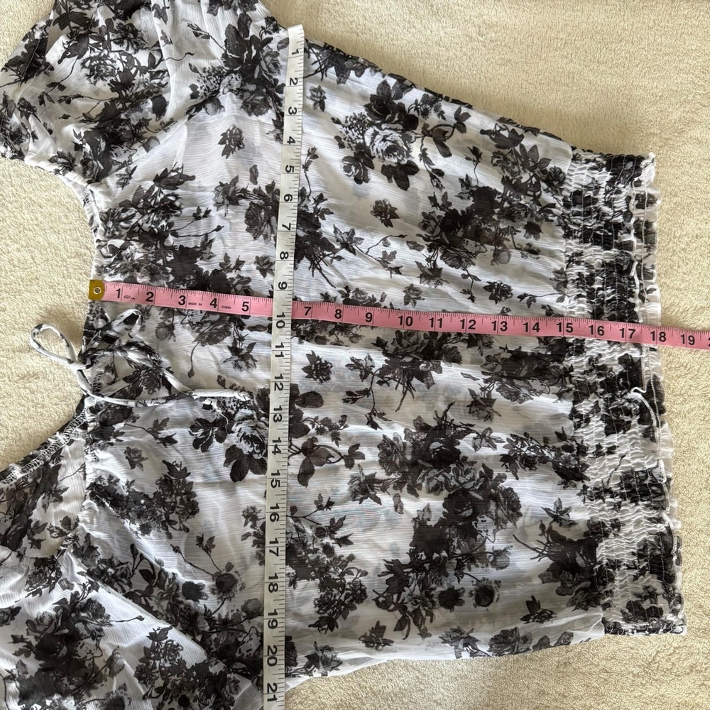 Women's Floral Blouse Top XL White Black - Picture 9 of 10